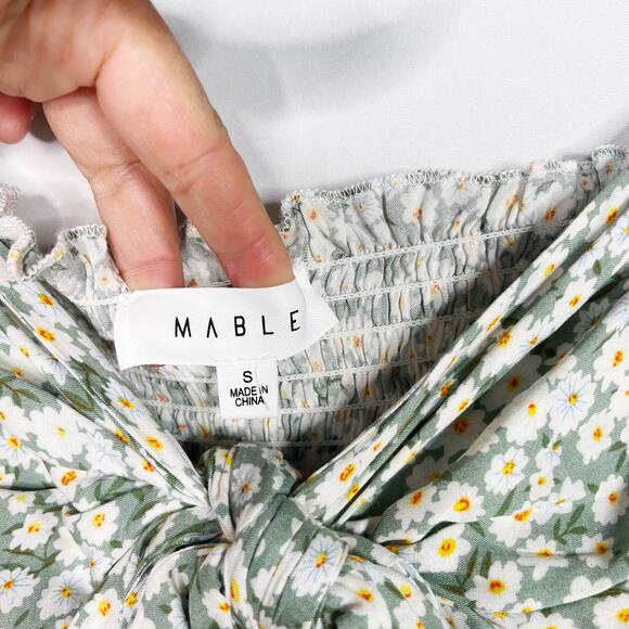 Mable Small S Sage Green Nikki Front Tie Smocked Mini Dress Ditsy Floral Print - Picture 9 of 14